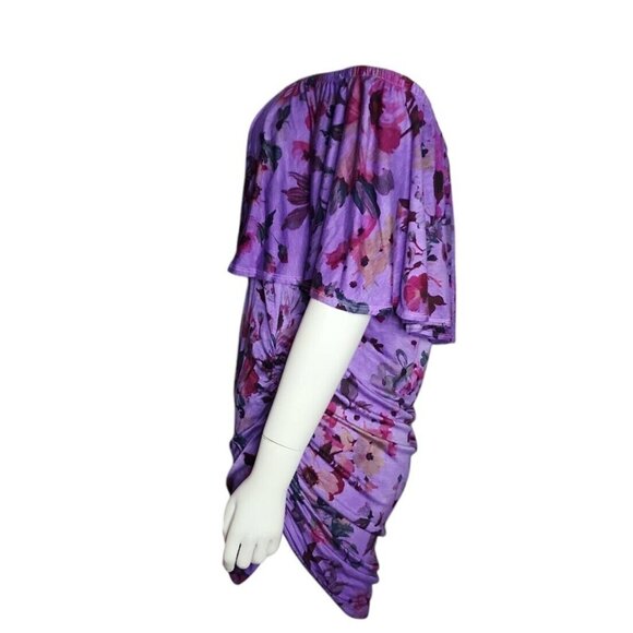 Venus Top Womens Plus Size 1X Purple Floral Pullover Ruched Side Off Shoulder - Picture 2 of 6